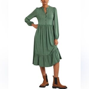 Boden Buttoned Jersey Midi Long Sleeve Dress with pockets green Women’s size 8